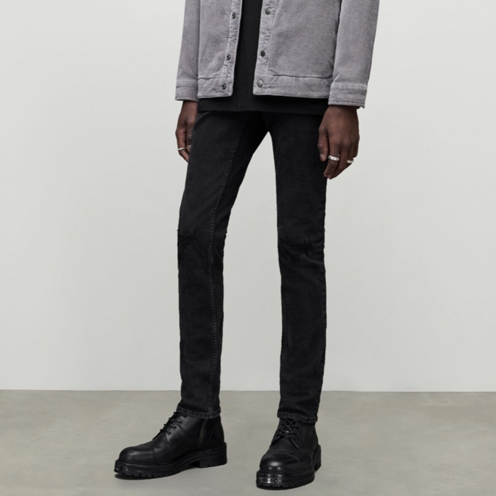 All Saints Cigarette Skinny Damaged Denim Cotton Black Jeans